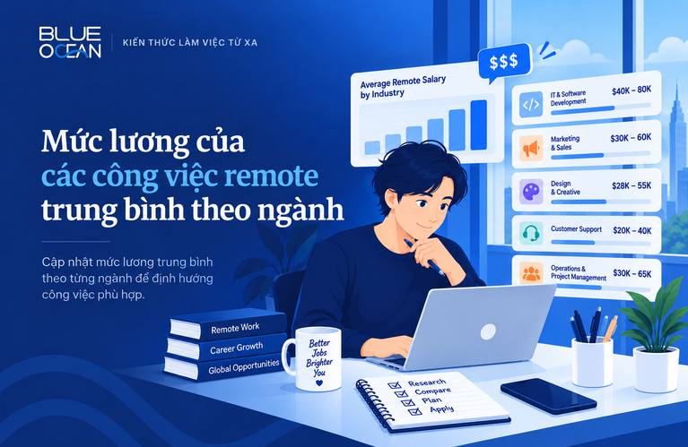 Mức lương của các công việc remote trung bình theo ngành